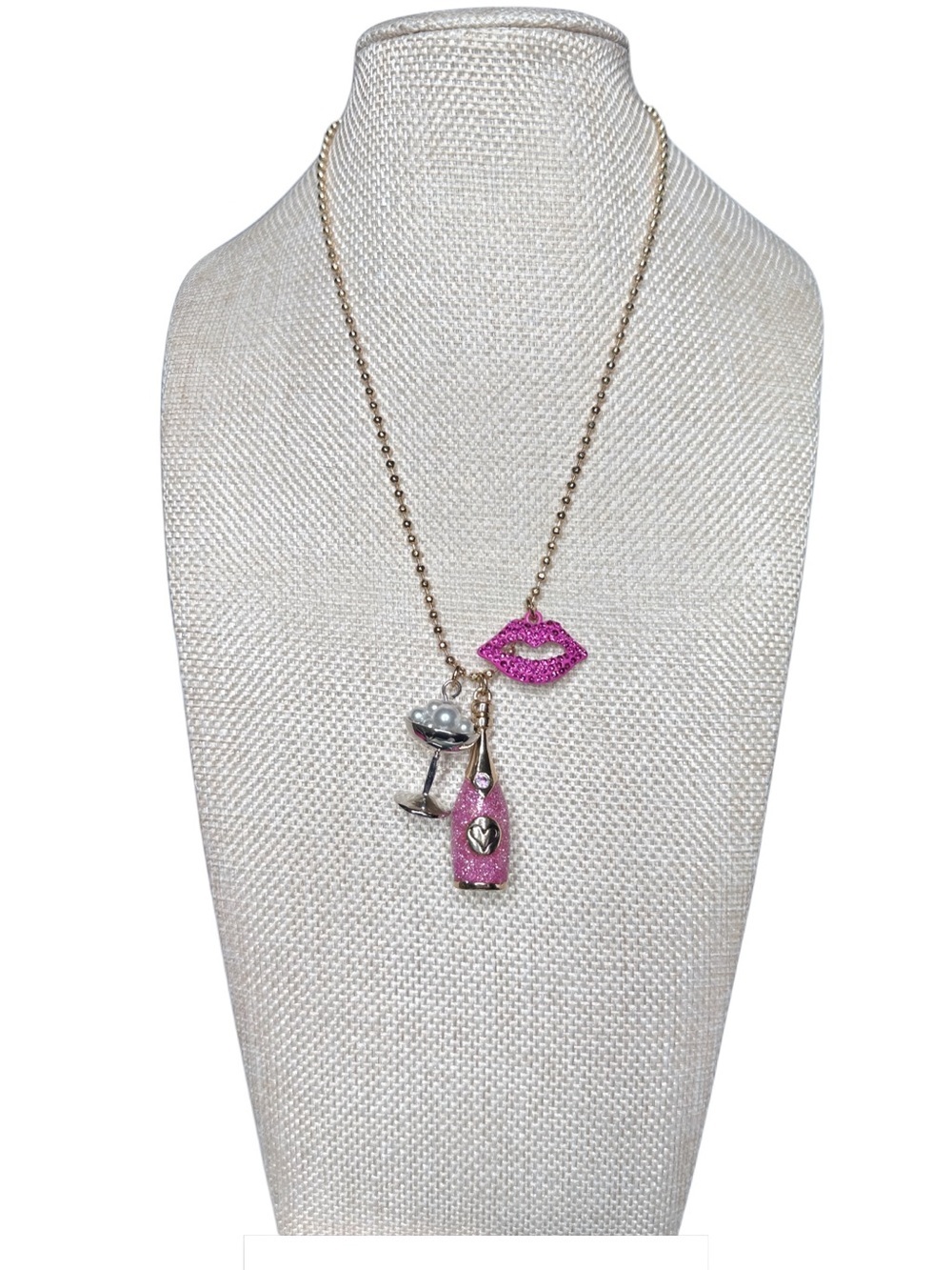 Betsey Johnson Champagne and kisses Gold Chain Necklace with Charms - Picture 2 of 5
